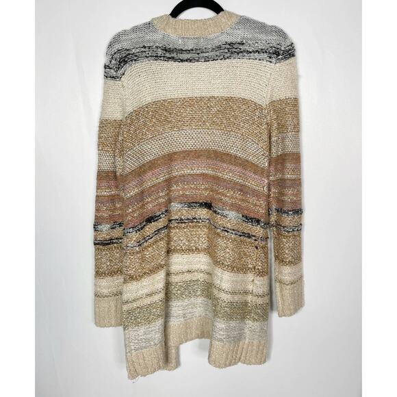 Westport Medium M Brown Blue Multi Striped Textured Open Front Cardigan Sweater - Picture 2 of 7